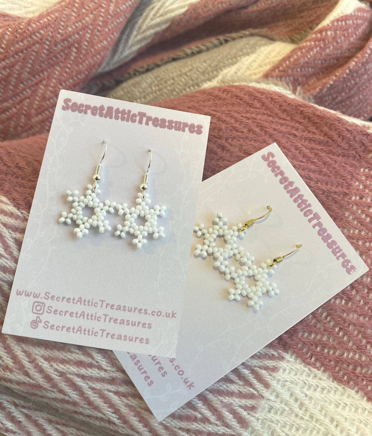 Snowflake Earrings- Gold Hooks